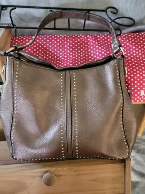 Montana West Bronze Studded Shoulder Tote Bag with Top Handle